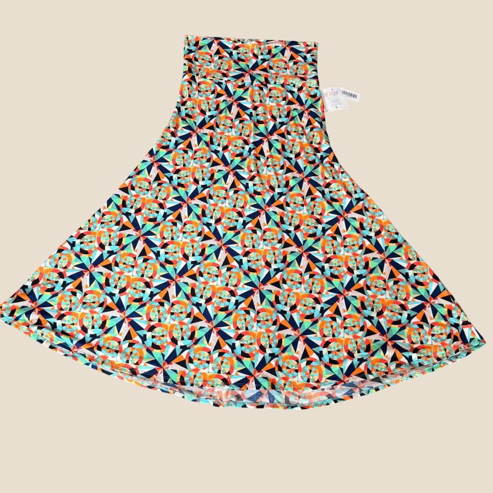 NWT LuLaRoe Maxi Skirt Womens Large Multicolor Geometric Kaleidoscope A-Line